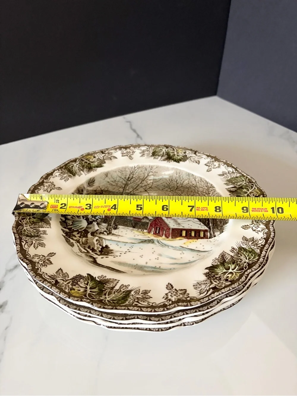 SET of 4 Friendly Village Dinner Plates - The School House - by Johnson Brothers